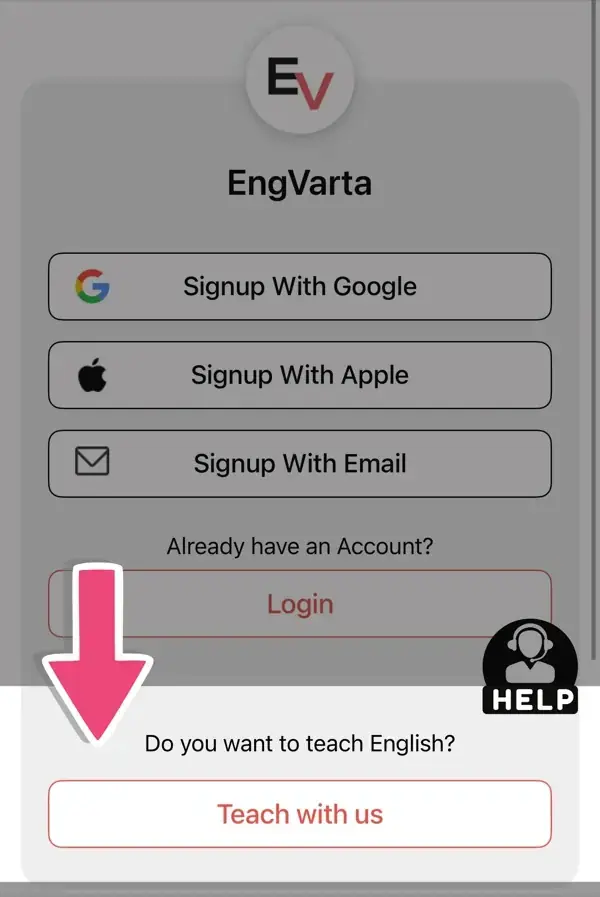 Tap 'Sign Up as Expert' in the EngVarta app